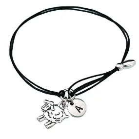 Sheep cord bracelet, sheep charm bracelet, adjustable bracelet, charm bracelet, personalized bracelet, initial, monogram