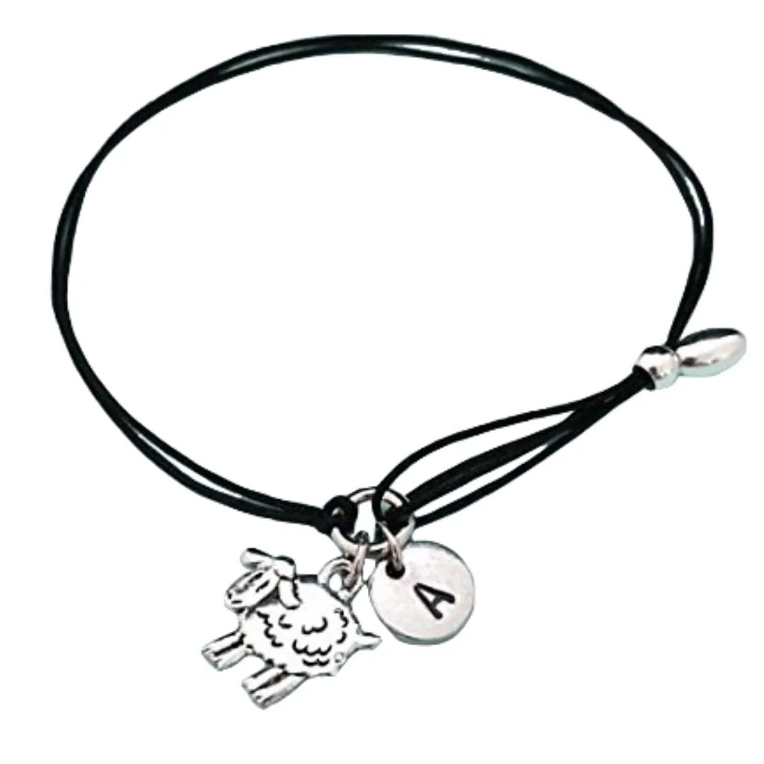 Sheep cord bracelet, sheep charm bracelet, adjustable bracelet, charm bracelet, personalized bracelet, initial, monogram