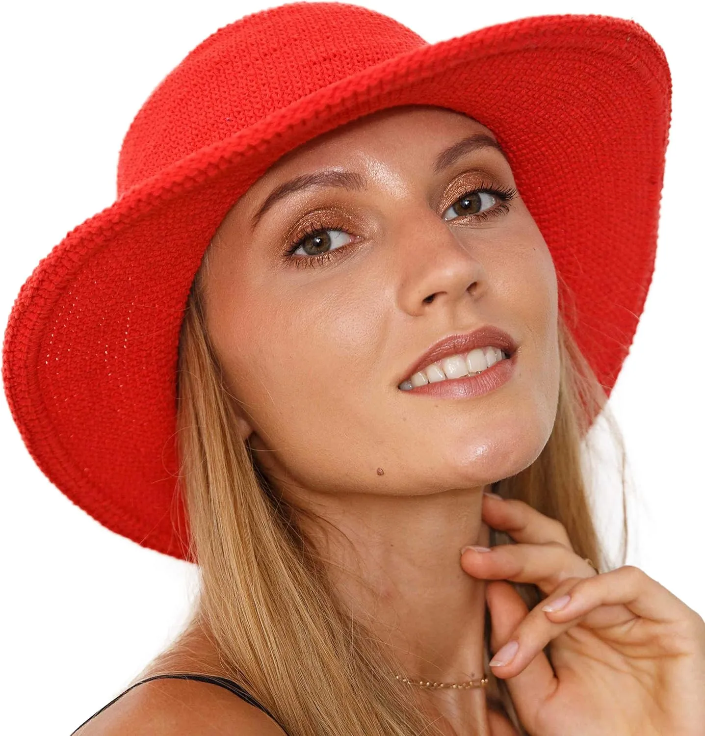 SHU-SHI Womens Sun Hats Wide Brim Cotton UV UPF Protection Boho Crochet Hat
