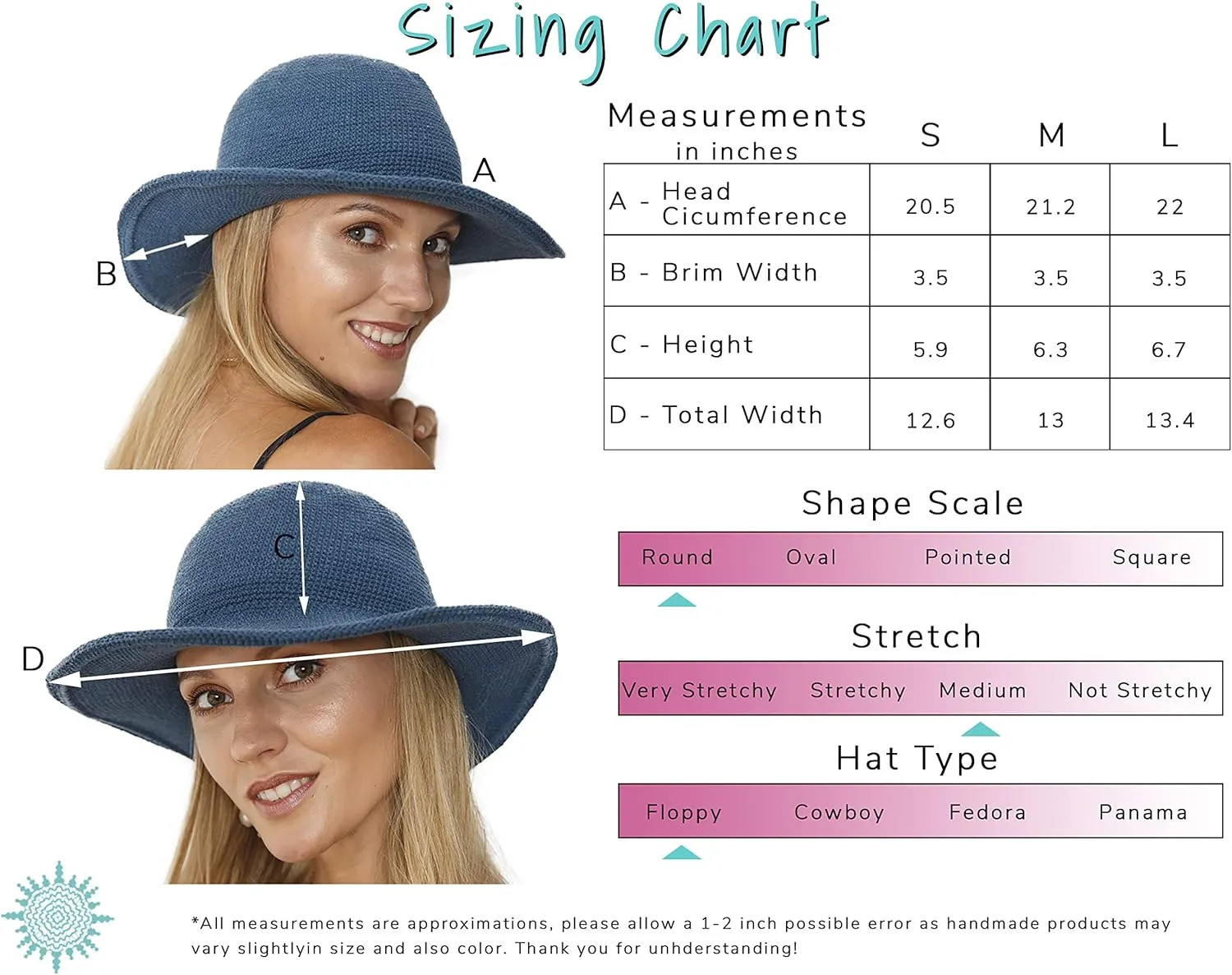 SHU-SHI Womens Sun Hats Wide Brim Cotton UV UPF Protection Boho Crochet Hat