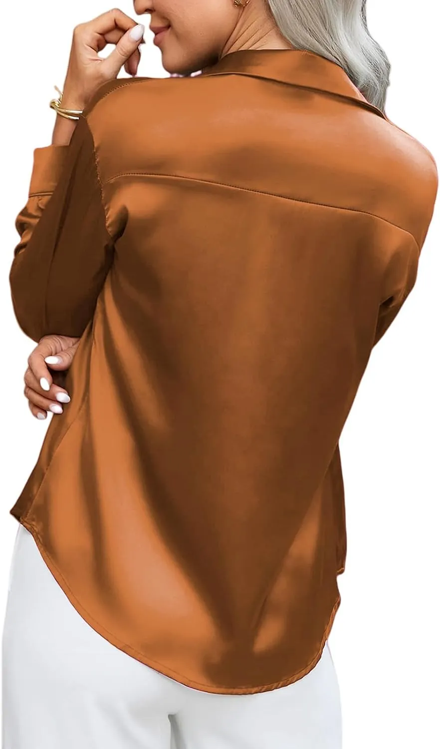 Silk Blouse for Women Satin Silk Button Down Shirt V Neck Long Sleeve Shirts Elegant Dressy Business Work Office Tops