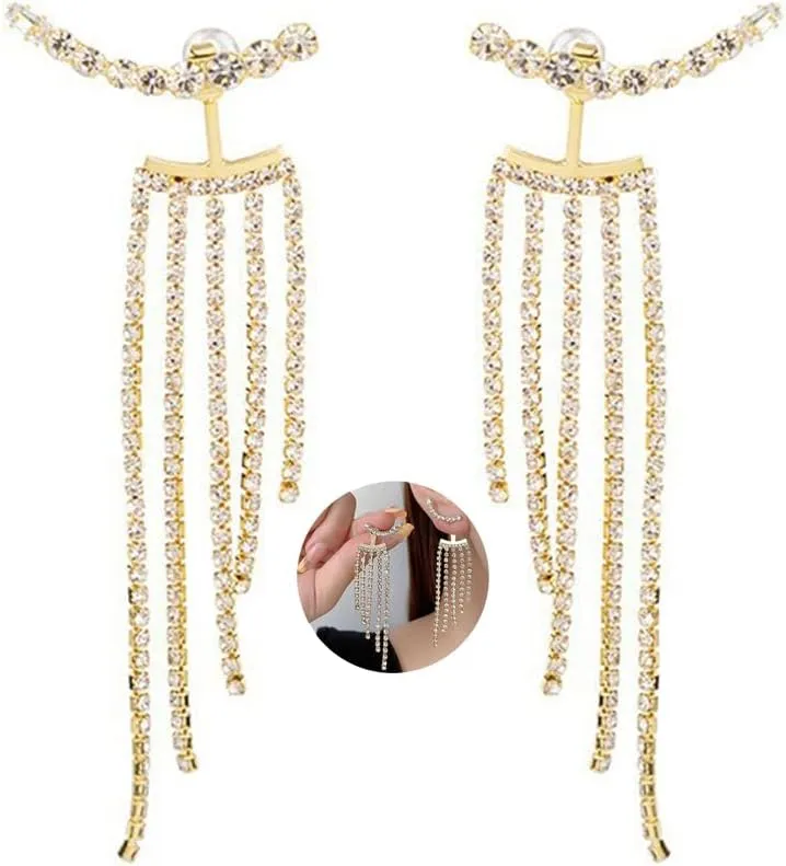 Silver Rhinestone Tassel Prom Earrings for Women Long Sparkly Rhinestone Tassel Dangle Drop Earrings Wedding Party Jewelry Gifts