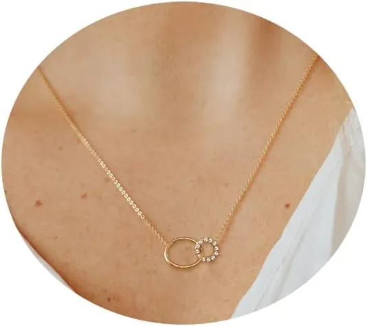 Simple Diamond Choker 18K Gold Plated Leaf Bar Cubic Zirconia Solitaire Pendant Necklace Round CZ for Women