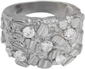 Solid 925 Sterling Silver Men's Silver Ring - Nugget Ring - Pinky or Ring Finger Iced Flooded Out Men's Ring - Sizes 7-13