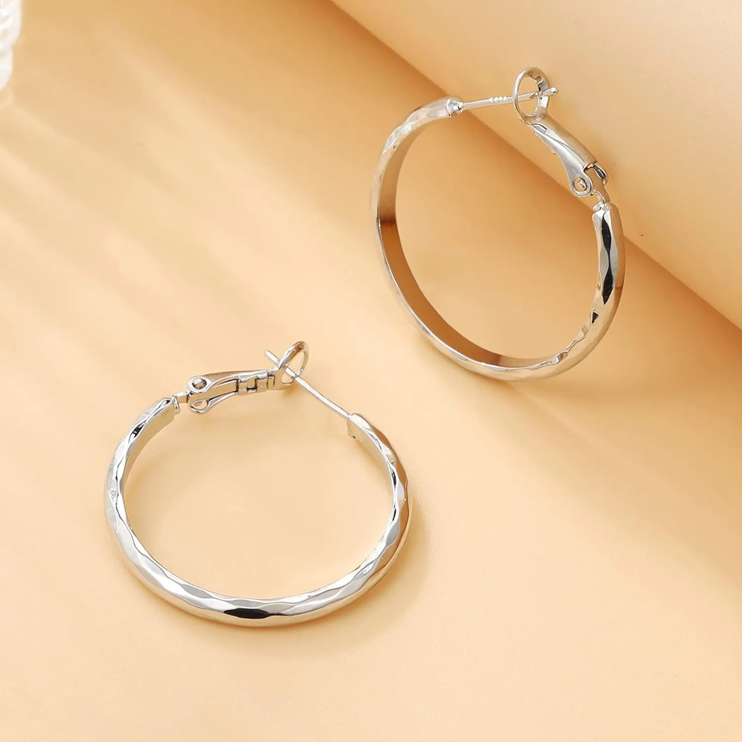 Sterling Silver Hoop Earrings - Diamond-Cut Circle Hoops, Hypoallergenic, 3mm Thin, Oversize 20/30/40/50/60mm