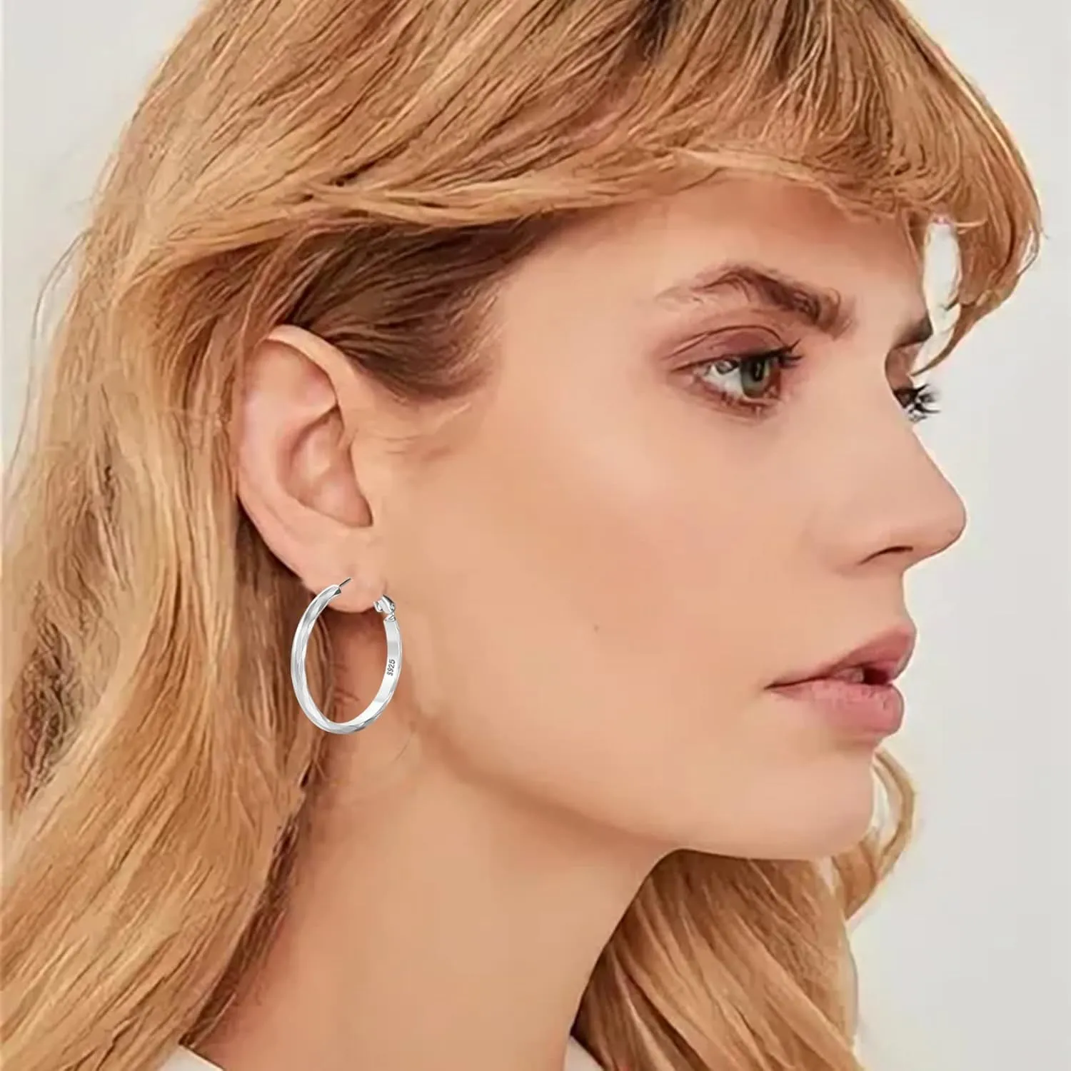 Sterling Silver Hoop Earrings - Diamond-Cut Circle Hoops, Hypoallergenic, 3mm Thin, Oversize 20/30/40/50/60mm