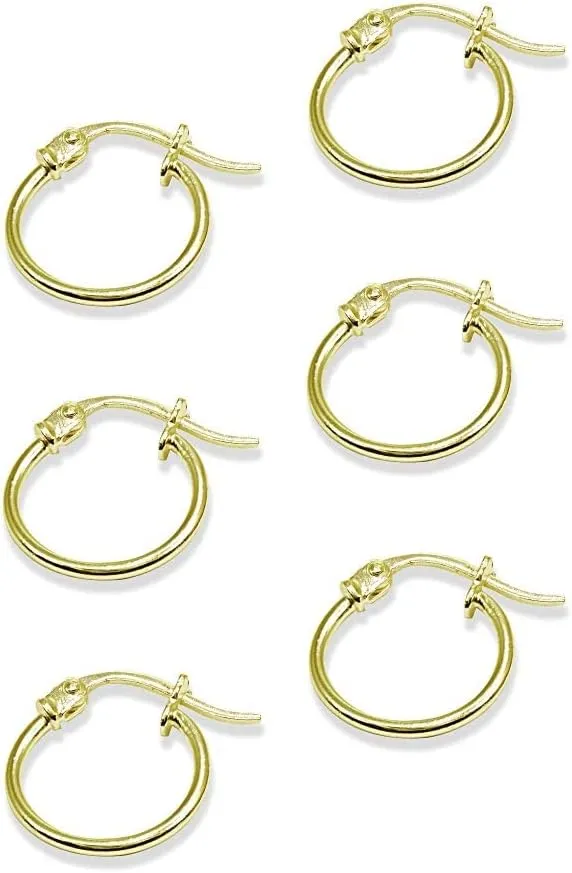 Sterling Silver Hoop Earrings for Women - Gold Hoop Earrings - Hoop Earrings Set - Thin Light Polished Round Post Click-top Hoops Earring for Women Men, 12-20mm Diameter, 1-3 Pairs Jewelry Sets