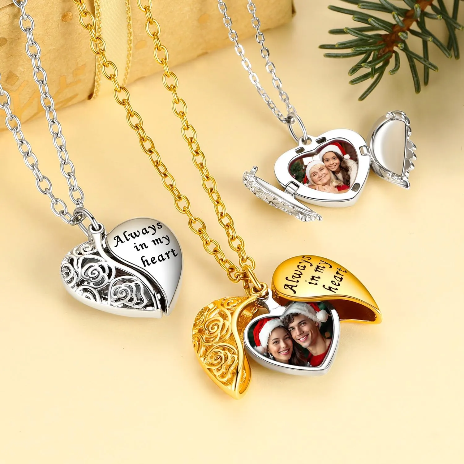Supcare Locket Necklace That Holds Pictures-Engraved Photo Pendant Custom Jewellery Gifts for Men Women (with Jewellery Gift Box)