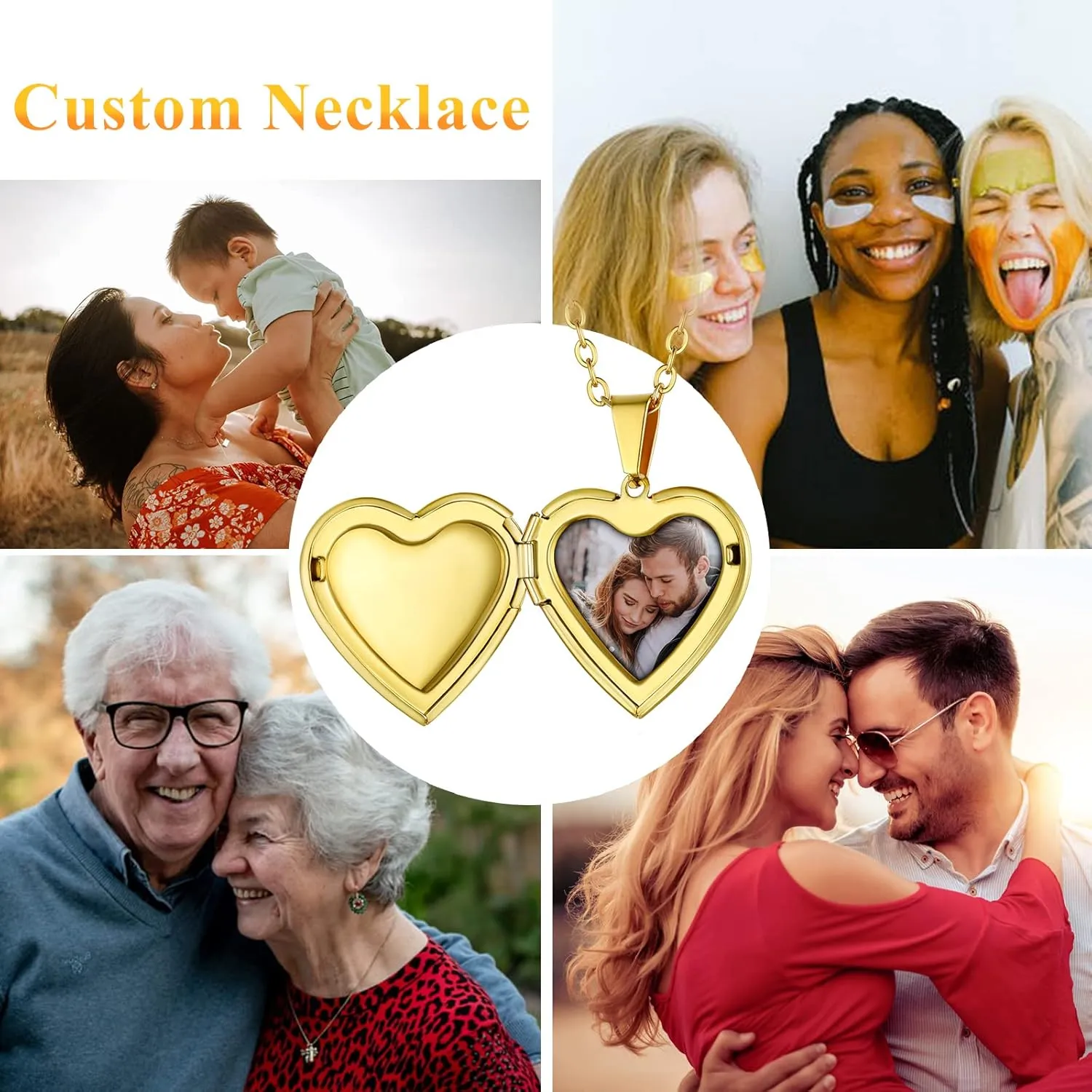 Supcare Locket Necklace That Holds Pictures-Engraved Photo Pendant Custom Jewellery Gifts for Men Women (with Jewellery Gift Box)