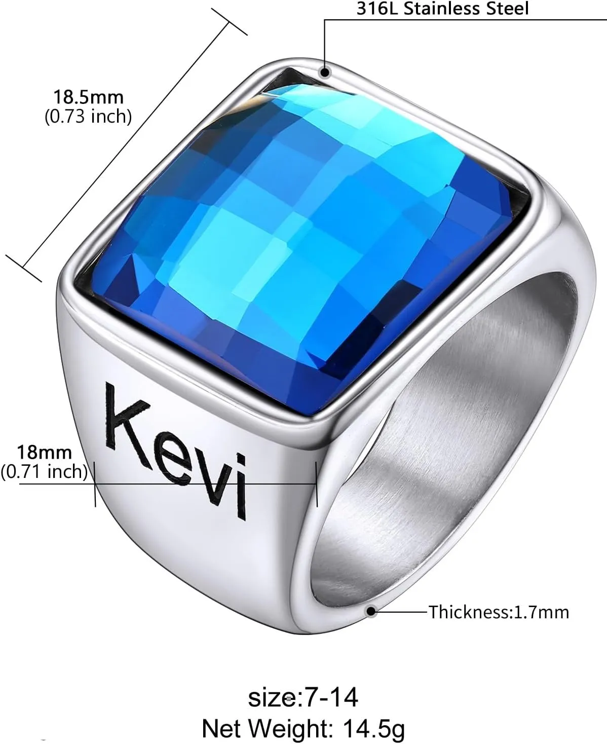 Supcare Square Gemstone Signet Ring for Men,Blue Topaz/Black Onxy Cocktail Ring Comfort Fit Size 7-14,Custom Jewelry for Men (with Gift Package)