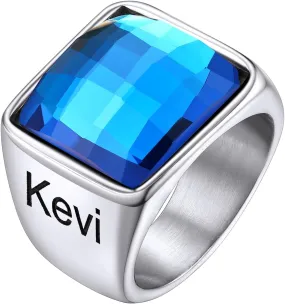 Supcare Square Gemstone Signet Ring for Men,Blue Topaz/Black Onxy Cocktail Ring Comfort Fit Size 7-14,Custom Jewelry for Men (with Gift Package)