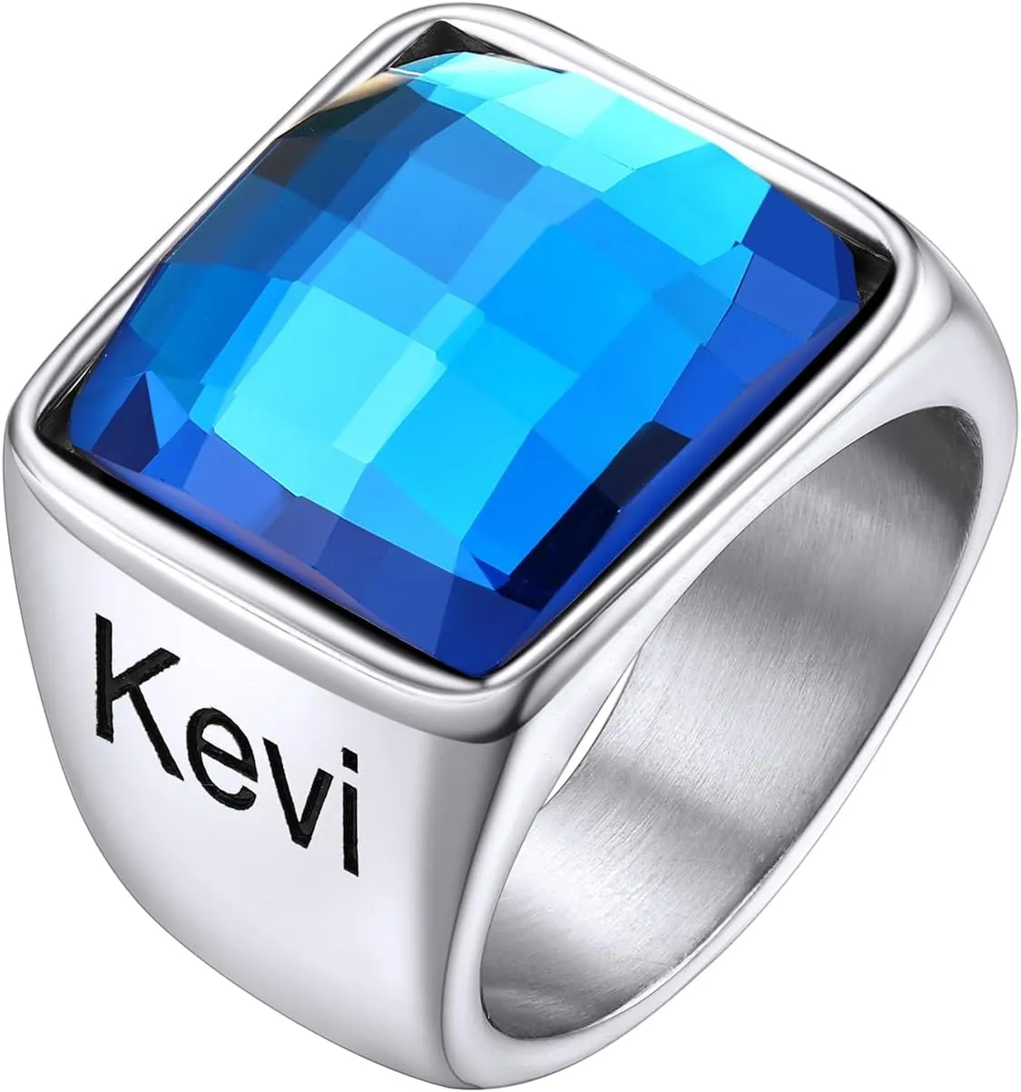 Supcare Square Gemstone Signet Ring for Men,Blue Topaz/Black Onxy Cocktail Ring Comfort Fit Size 7-14,Custom Jewelry for Men (with Gift Package)