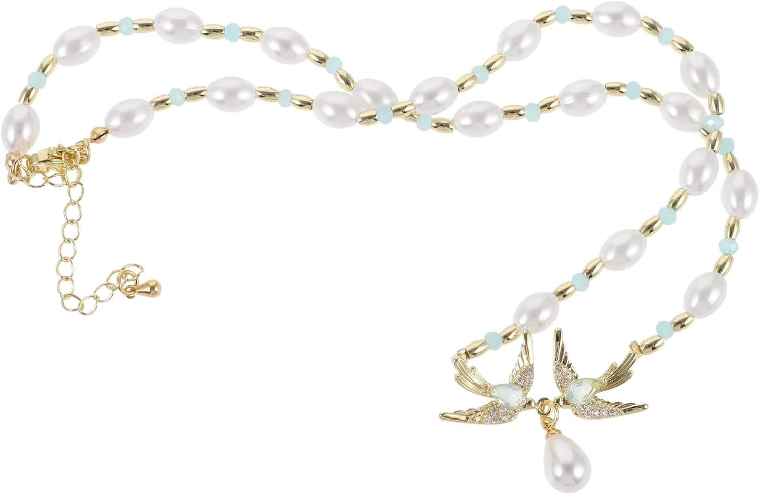 Swallow Pendant Necklace for Women Elegant Zircon Water Drop Pearl Charm Jewelry for Festivals