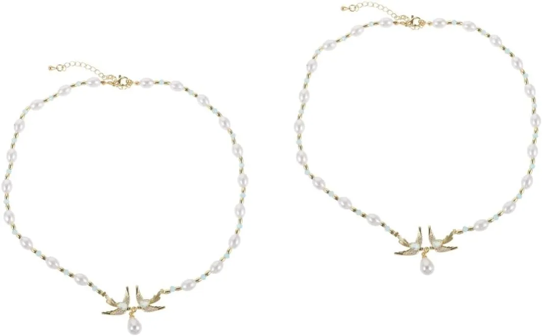 Swallow Pendant Necklace for Women Elegant Zircon Water Drop Pearl Charm Jewelry for Festivals