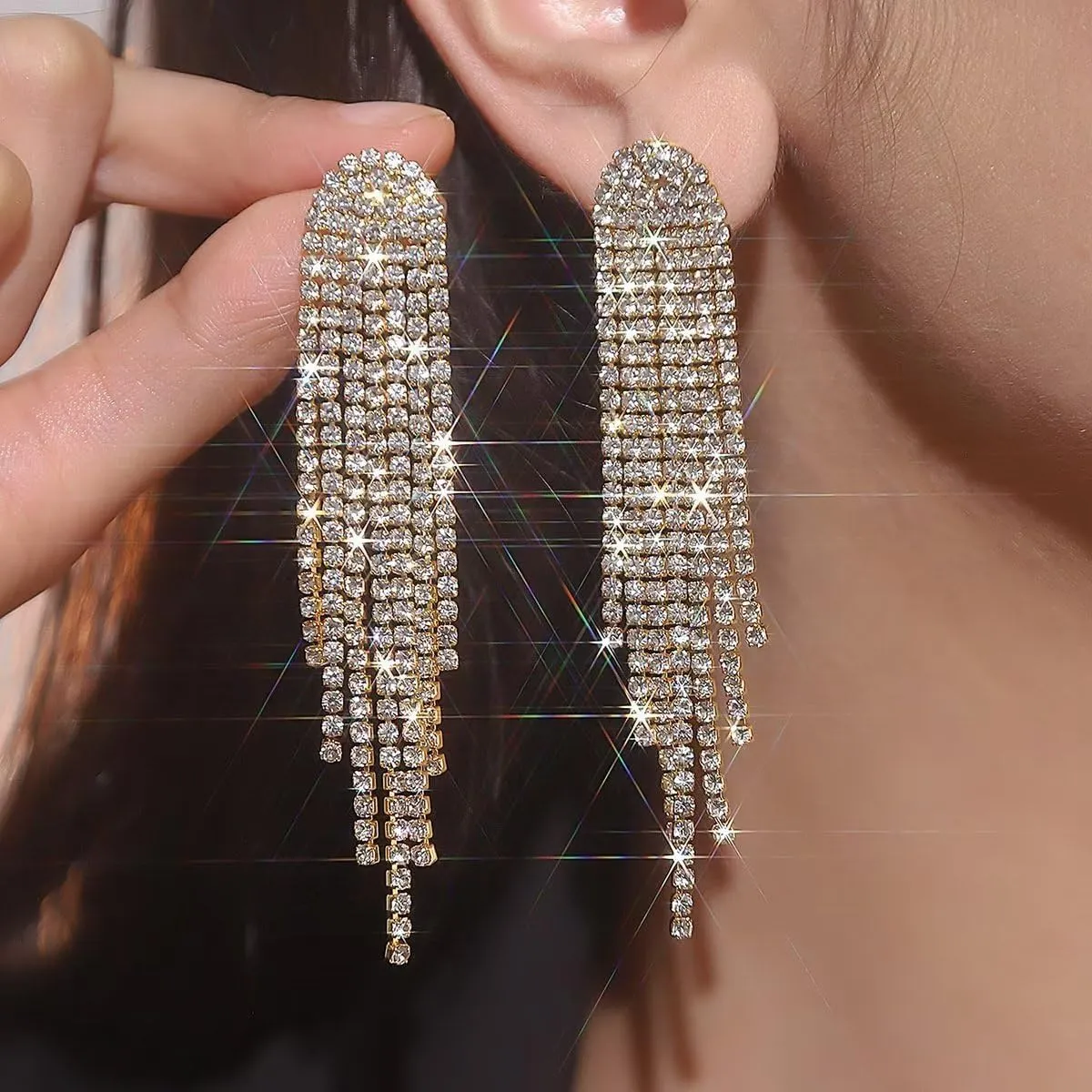 Tassel Earrings for Women Rhinestone Tassel Earrings Tassel Dangle Earrings Long Statement Earrings Wedding Prom Earrings Jewlery Gifts