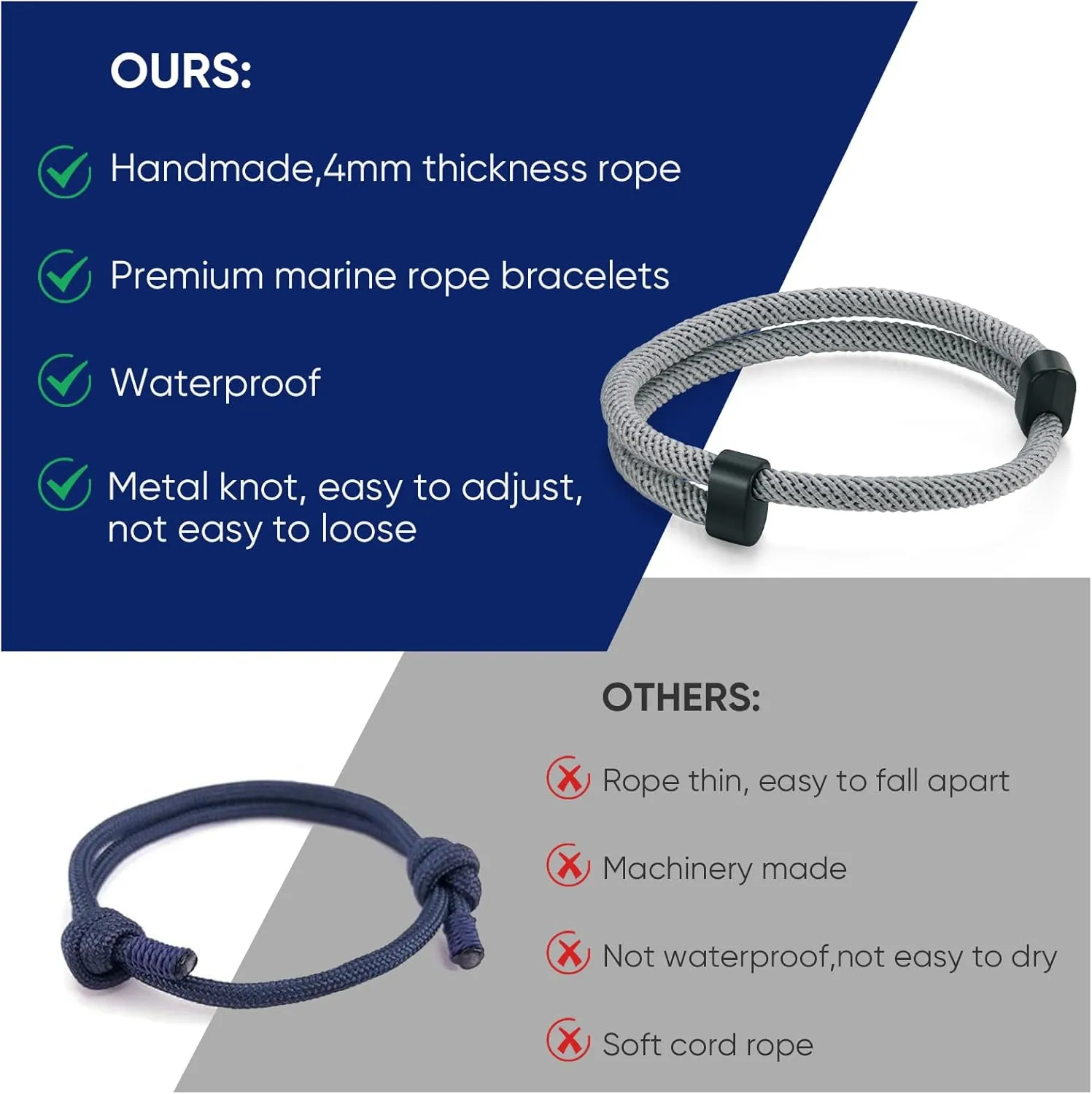 TempBeau Nautical Braided Rope Bracelets Set - 6 Pcs Adjustable Braided Cord Bracelet, Handmade Navy Marine String Bracelet with Metal Knot, Men Women Braided Bracelets Gifts