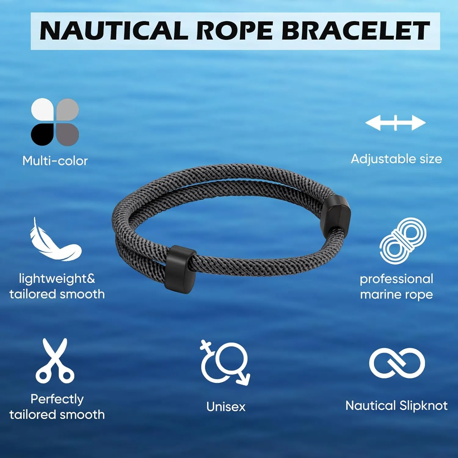 TempBeau Nautical Braided Rope Bracelets Set - 6 Pcs Adjustable Braided Cord Bracelet, Handmade Navy Marine String Bracelet with Metal Knot, Men Women Braided Bracelets Gifts