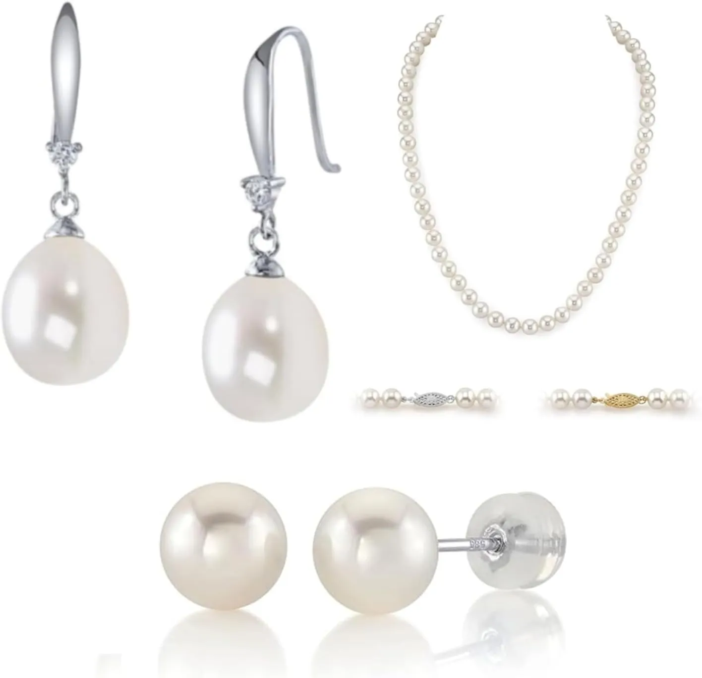 The Pearl Source Freshwater Pearl Dangle Earrings | Cultured Pearl Necklace | Stud Earrings | Jewelry for Women | 14K Gold Plated