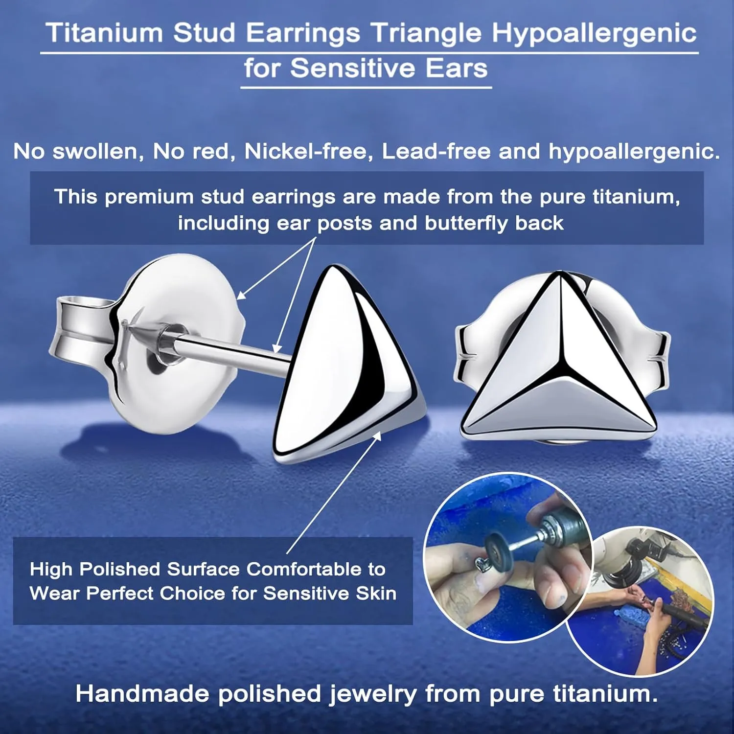 Titanium Earrings Tiny Dot/Heart/Triangle Stud Earrings, Hypoallergenic for Sensitive Ears Women Men, Premium High Polished (Shiny Grey)