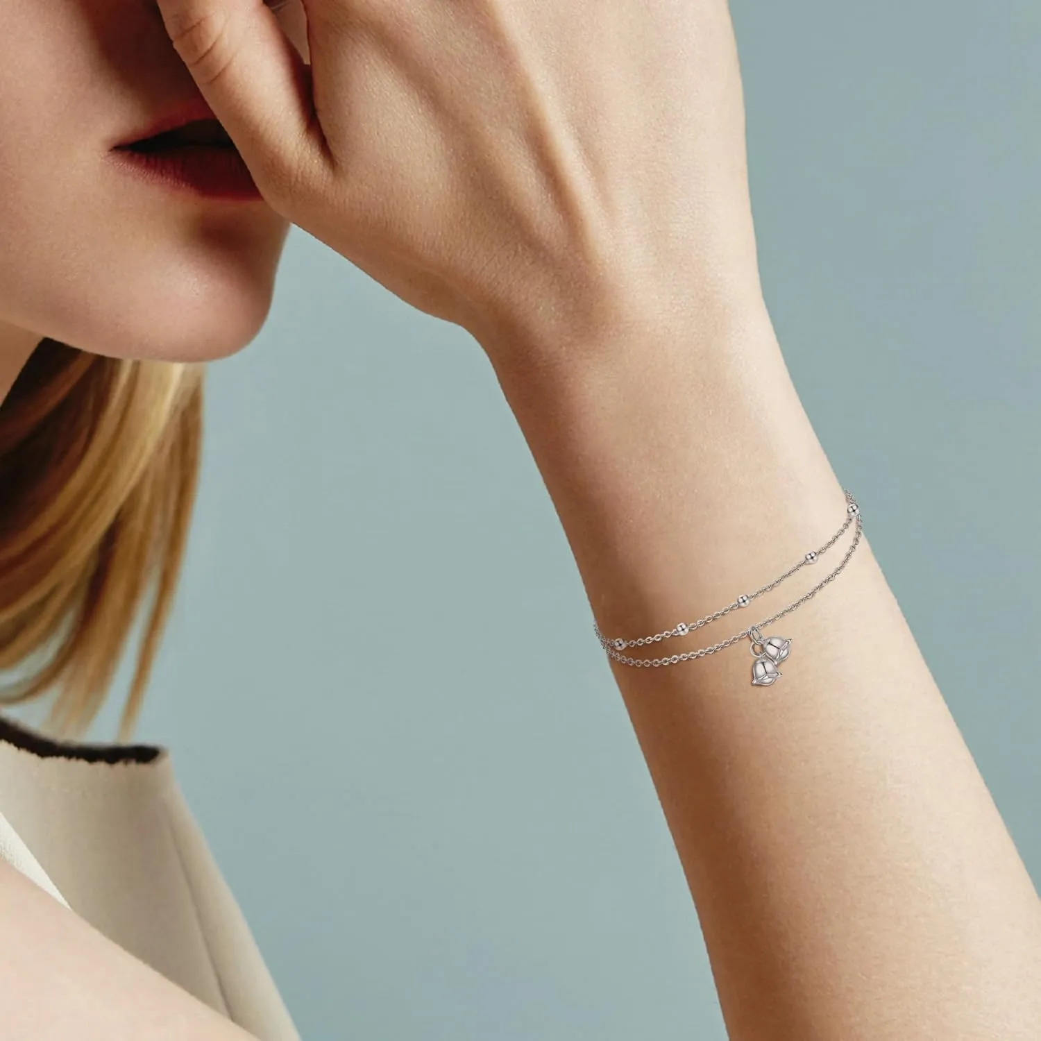 URONE Layered Bracelet 925 Sterling Silver Scottish Thistle/Lily of the Valley Bracelet Jewelry For Women