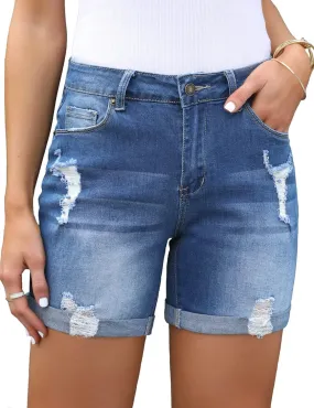 Utyful Jean Shorts Womens High Waisted Casual Summer Ripped Denim Shorts Stretchy Jean Shorts