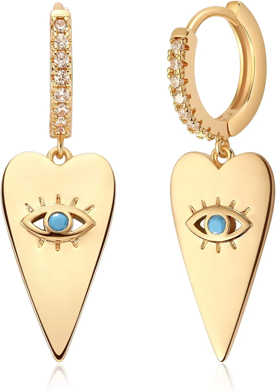 VACRONA Evil Eye Huggie Hoop Earrings for Women 18k Gold Plated Heart Pendant Huggie Earrings Tiny Huggy Hoop Earrings Cute Hoop Sleeper Earrings Gifts for Her
