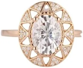 Vintage engagement ring Oval Moissanite engagement ring 925 Sterling Silver Plated rose gold ring halo art deco ring wedding ring Anniversary ring Bridal Ring