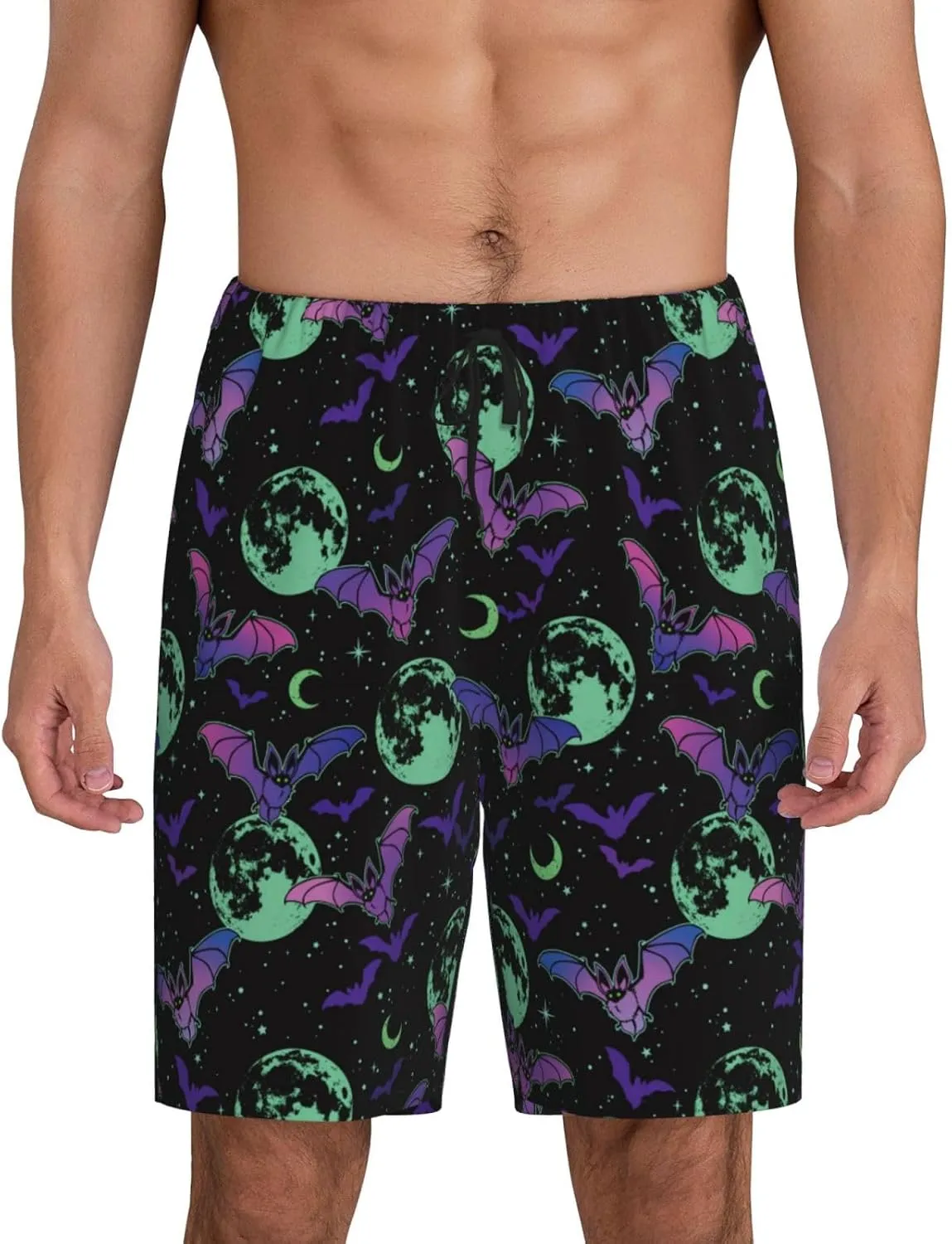 Vosery Mens Pajama Pants - Bat Moon Comfy Sleep Shorts Mens Pajama Shorts, Mens Lounge Shorts Pj Pants