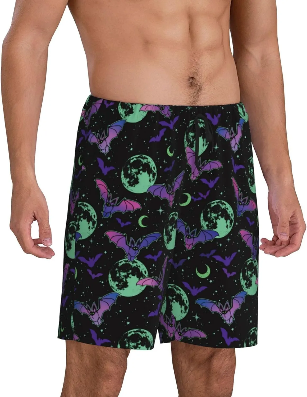 Vosery Mens Pajama Pants - Bat Moon Comfy Sleep Shorts Mens Pajama Shorts, Mens Lounge Shorts Pj Pants