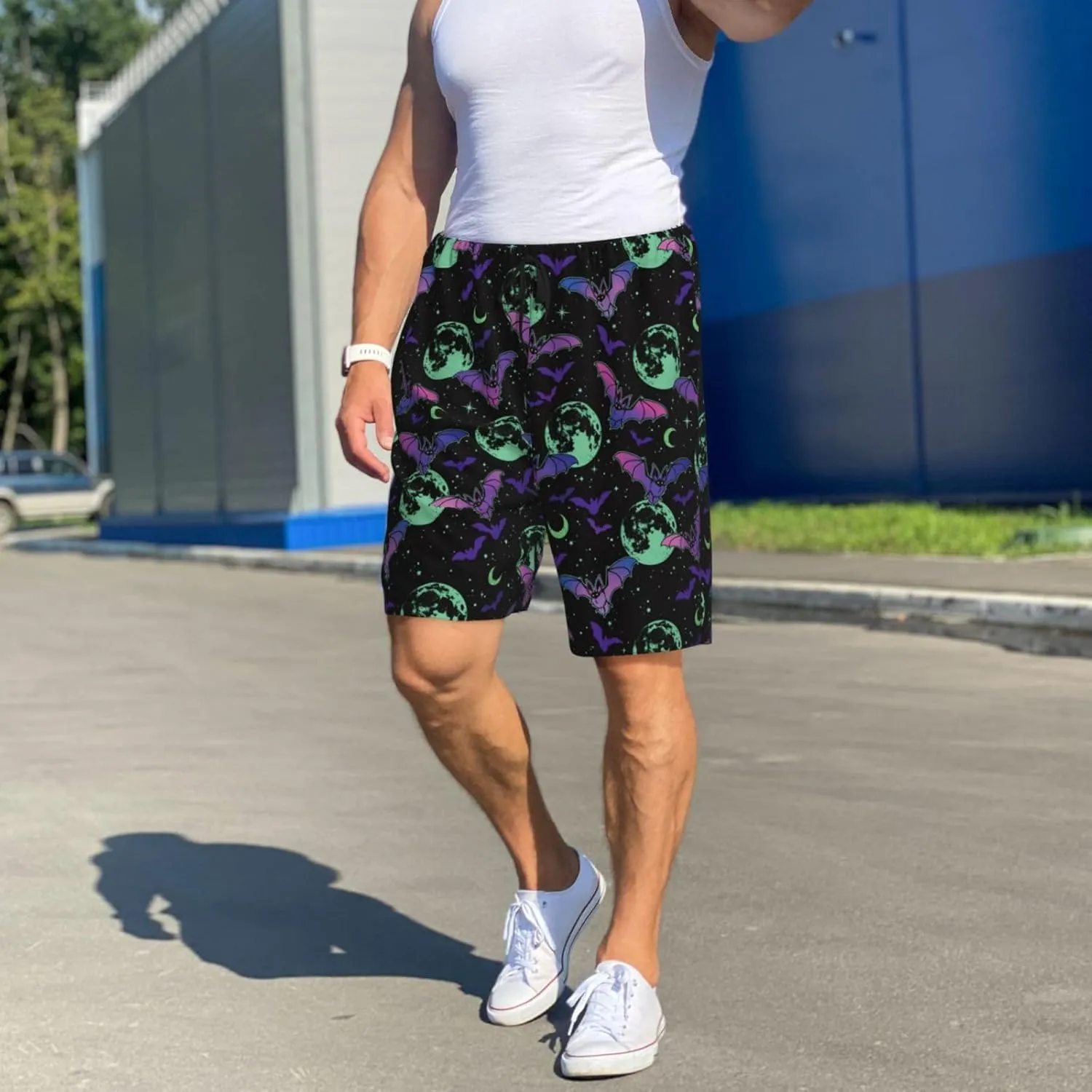 Vosery Mens Pajama Pants - Bat Moon Comfy Sleep Shorts Mens Pajama Shorts, Mens Lounge Shorts Pj Pants