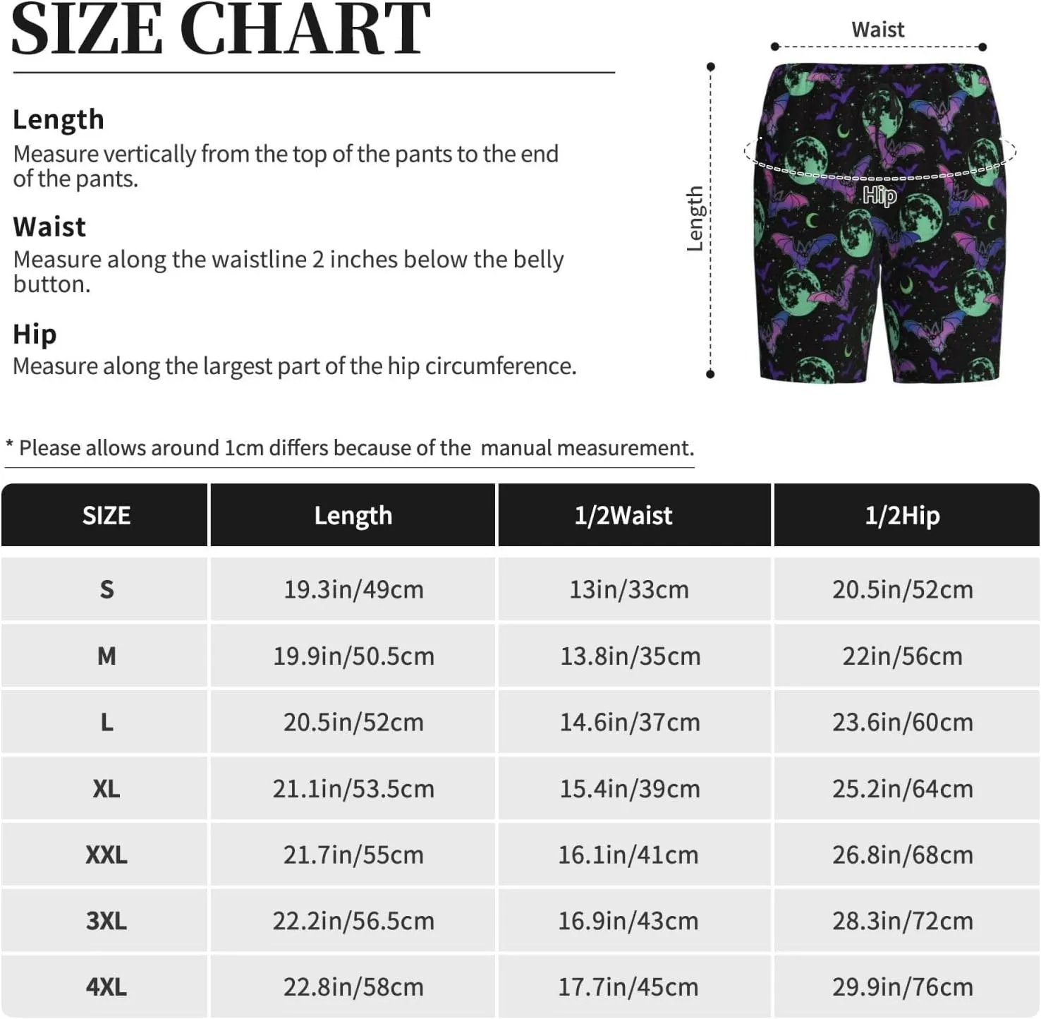 Vosery Mens Pajama Pants - Bat Moon Comfy Sleep Shorts Mens Pajama Shorts, Mens Lounge Shorts Pj Pants