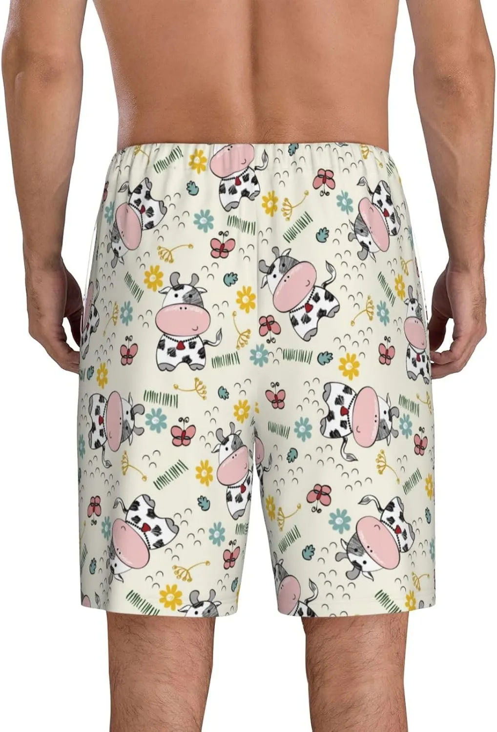 Vosery Mens Pajama Pants - Cute Cow Print Comfy Sleep Shorts Mens Pajama Shorts, Mens Lounge Shorts Pj Pants