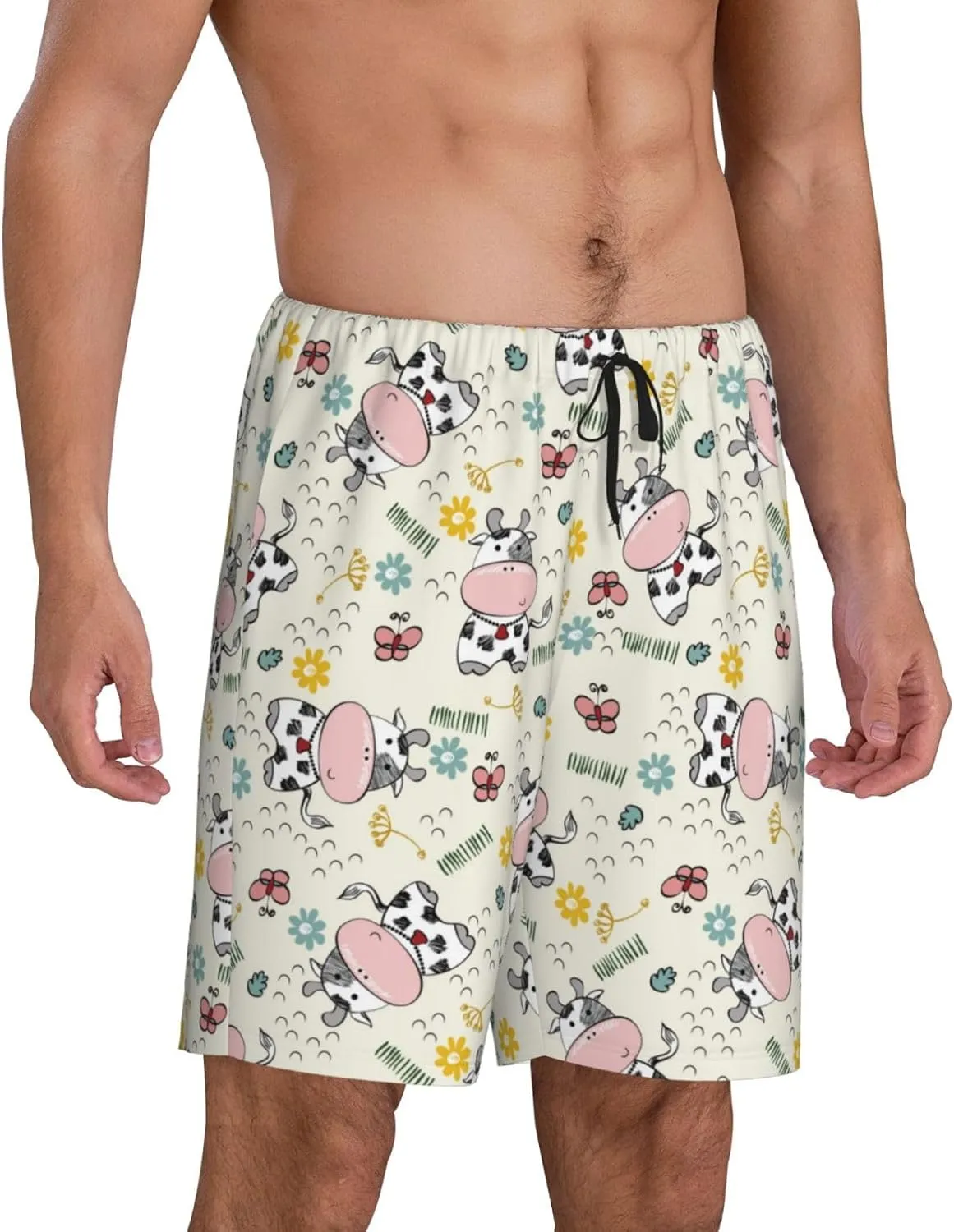 Vosery Mens Pajama Pants - Cute Cow Print Comfy Sleep Shorts Mens Pajama Shorts, Mens Lounge Shorts Pj Pants