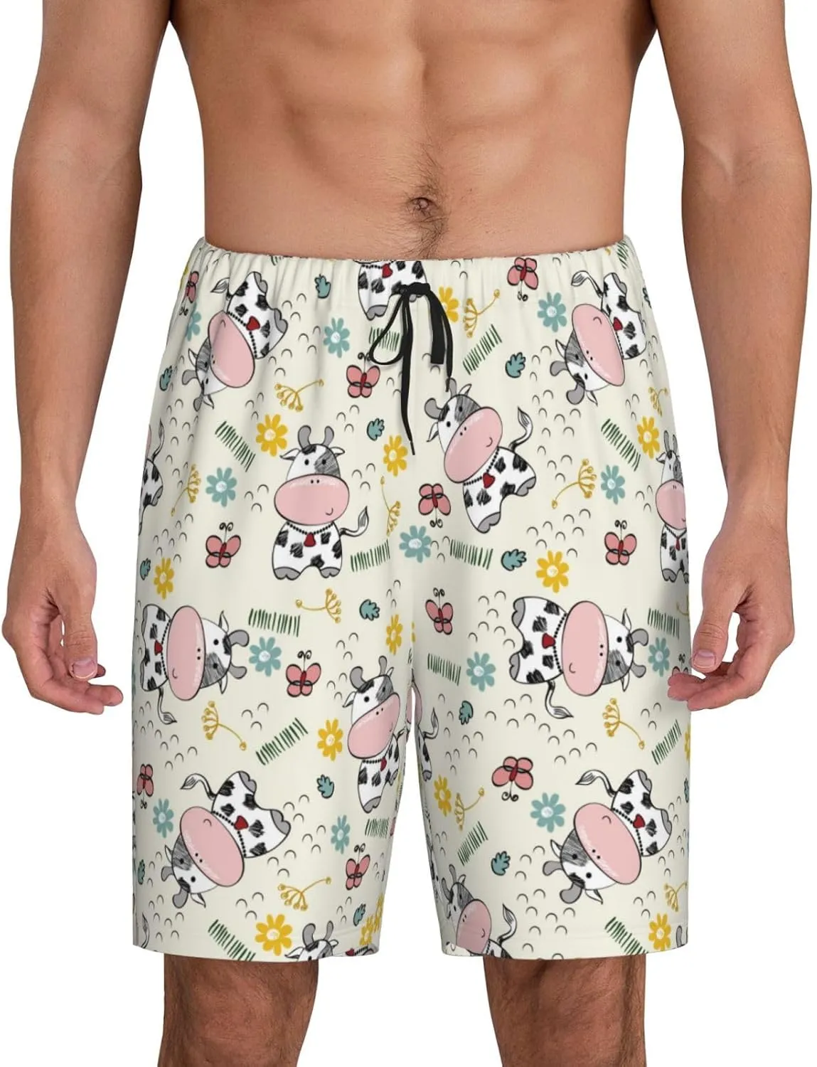 Vosery Mens Pajama Pants - Cute Cow Print Comfy Sleep Shorts Mens Pajama Shorts, Mens Lounge Shorts Pj Pants