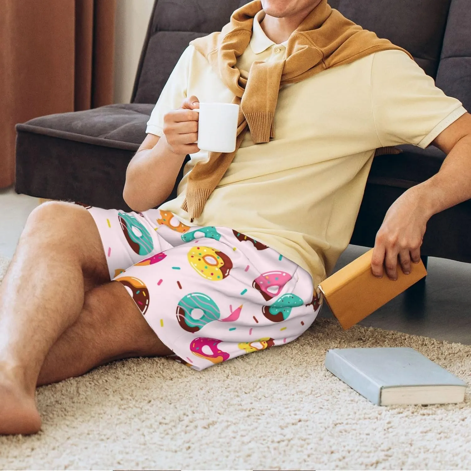 Vosery Mens Pajama Pants - Donut Comfy Sleep Shorts Mens Pajama Shorts, Mens Lounge Shorts Pj Pants