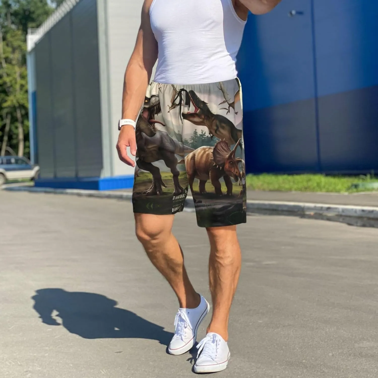VOSERY mens pajama pants - Forest Park Dinosaur Comfy Sleep Shorts Mens Pajama shorts, mens lounge shorts pj pants