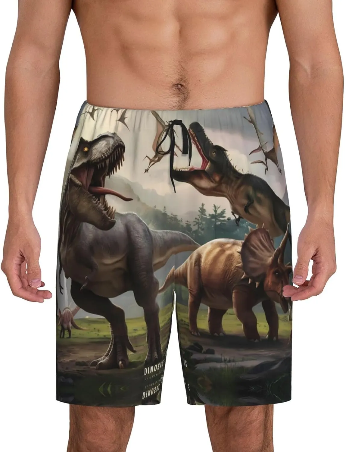 VOSERY mens pajama pants - Forest Park Dinosaur Comfy Sleep Shorts Mens Pajama shorts, mens lounge shorts pj pants