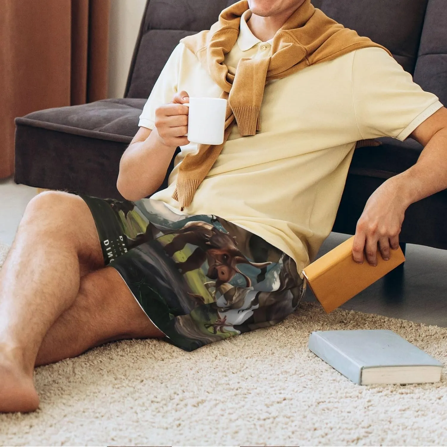 VOSERY mens pajama pants - Forest Park Dinosaur Comfy Sleep Shorts Mens Pajama shorts, mens lounge shorts pj pants