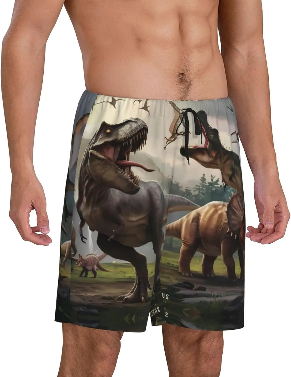 VOSERY mens pajama pants - Forest Park Dinosaur Comfy Sleep Shorts Mens Pajama shorts, mens lounge shorts pj pants