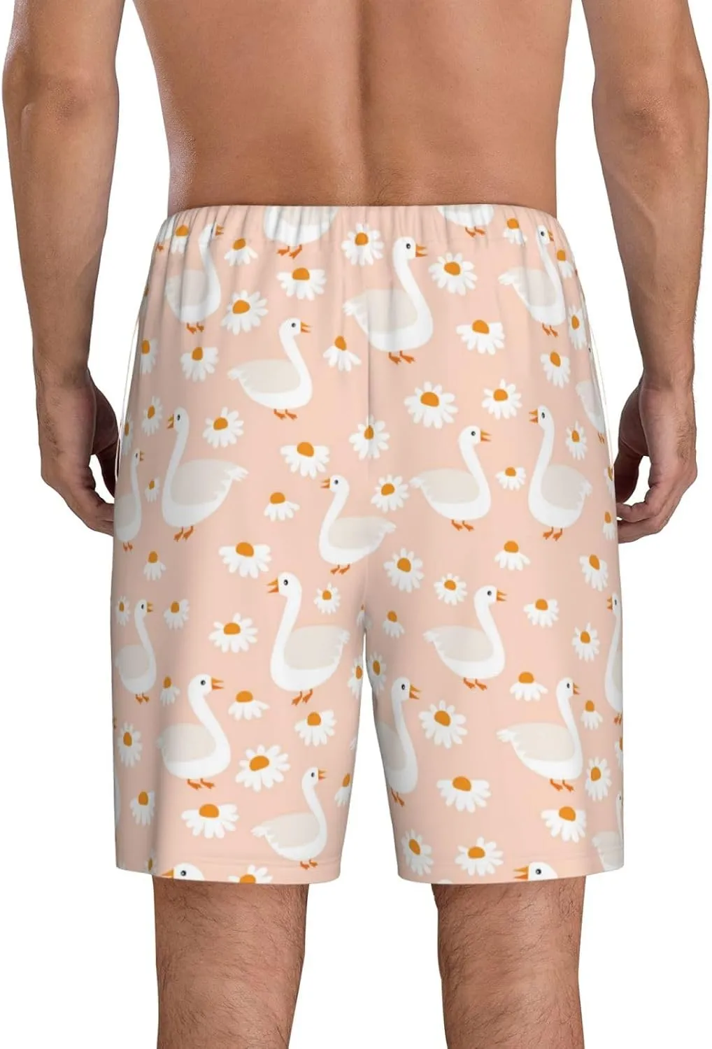 Vosery Mens Pajama Pants - Geese And Flower Comfy Sleep Shorts Mens Pajama Shorts, Mens Lounge Shorts Pj Pants