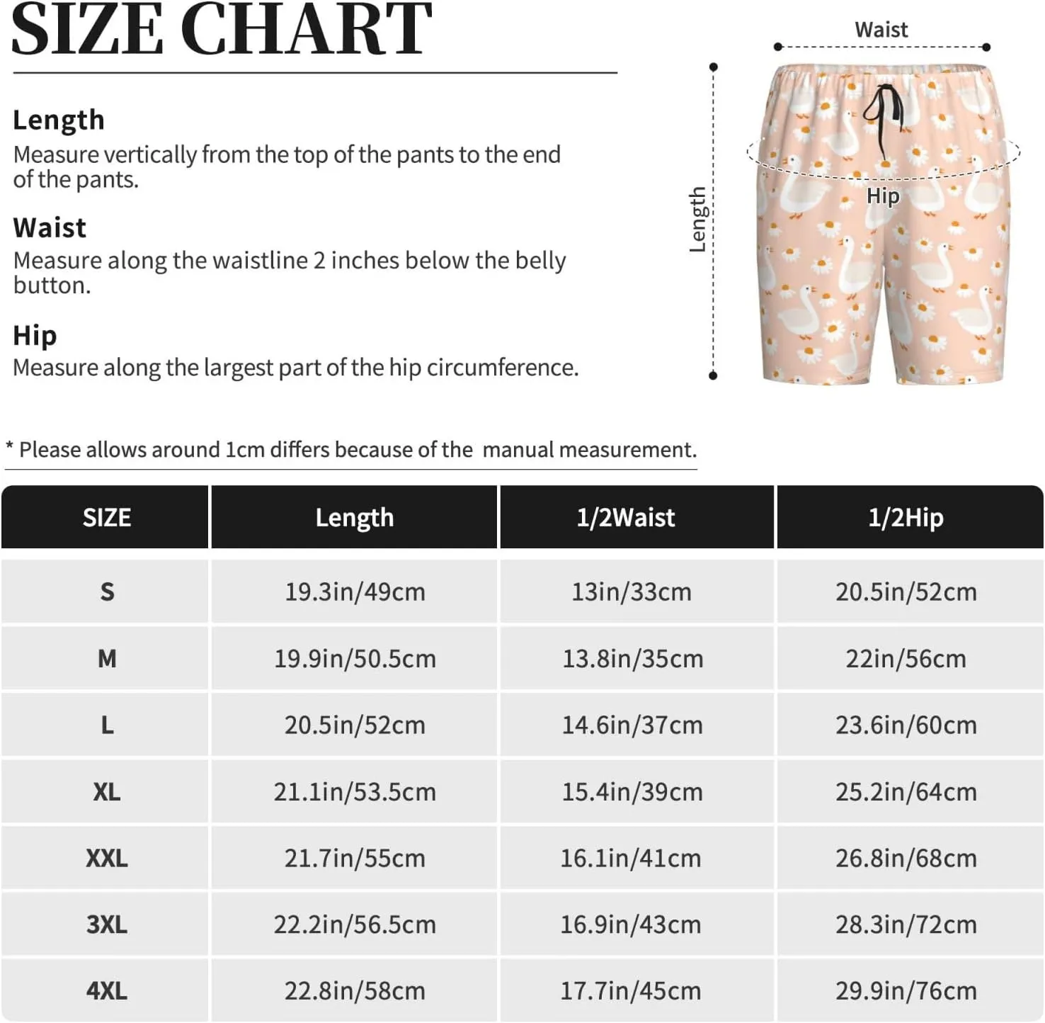 Vosery Mens Pajama Pants - Geese And Flower Comfy Sleep Shorts Mens Pajama Shorts, Mens Lounge Shorts Pj Pants