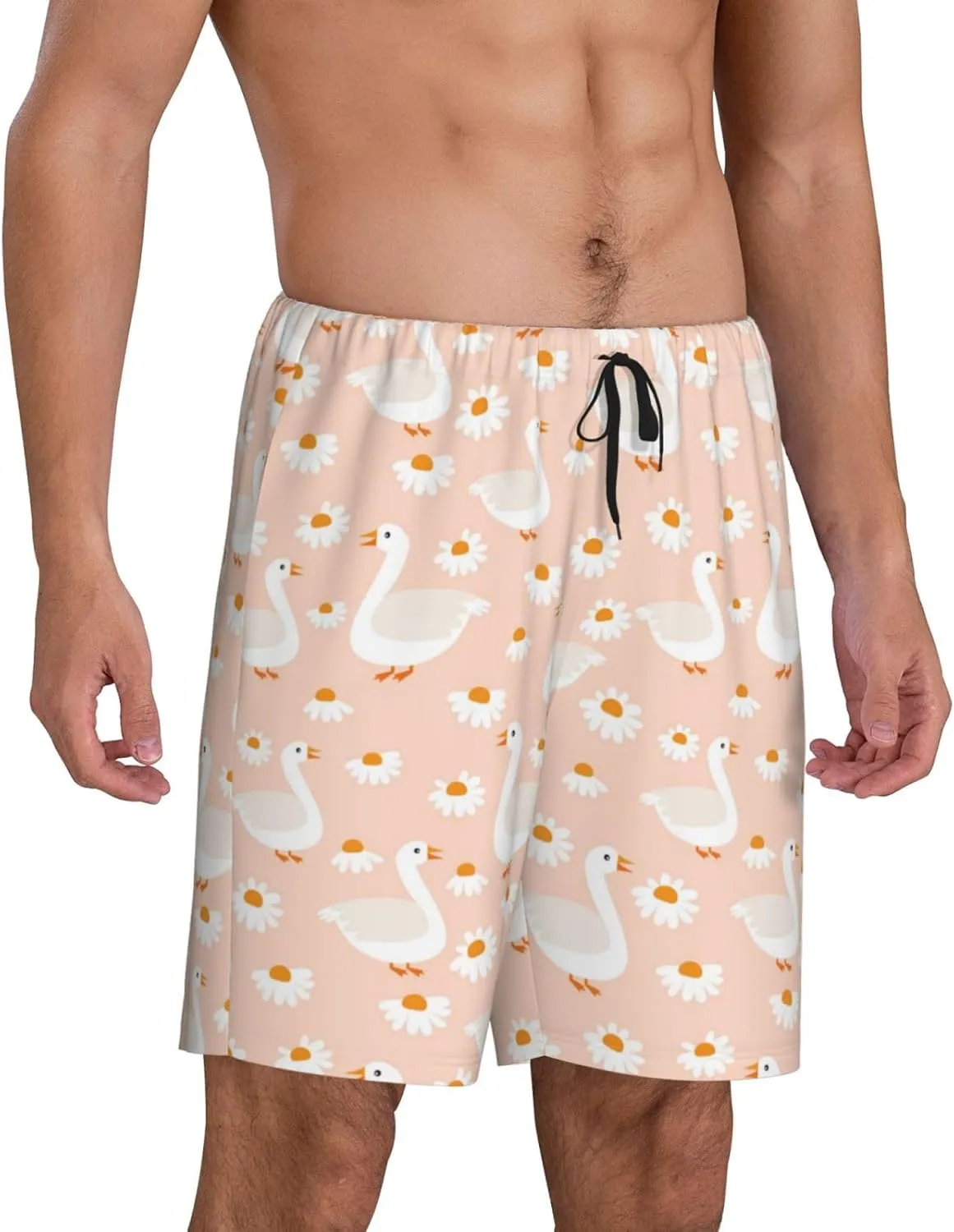 Vosery Mens Pajama Pants - Geese And Flower Comfy Sleep Shorts Mens Pajama Shorts, Mens Lounge Shorts Pj Pants