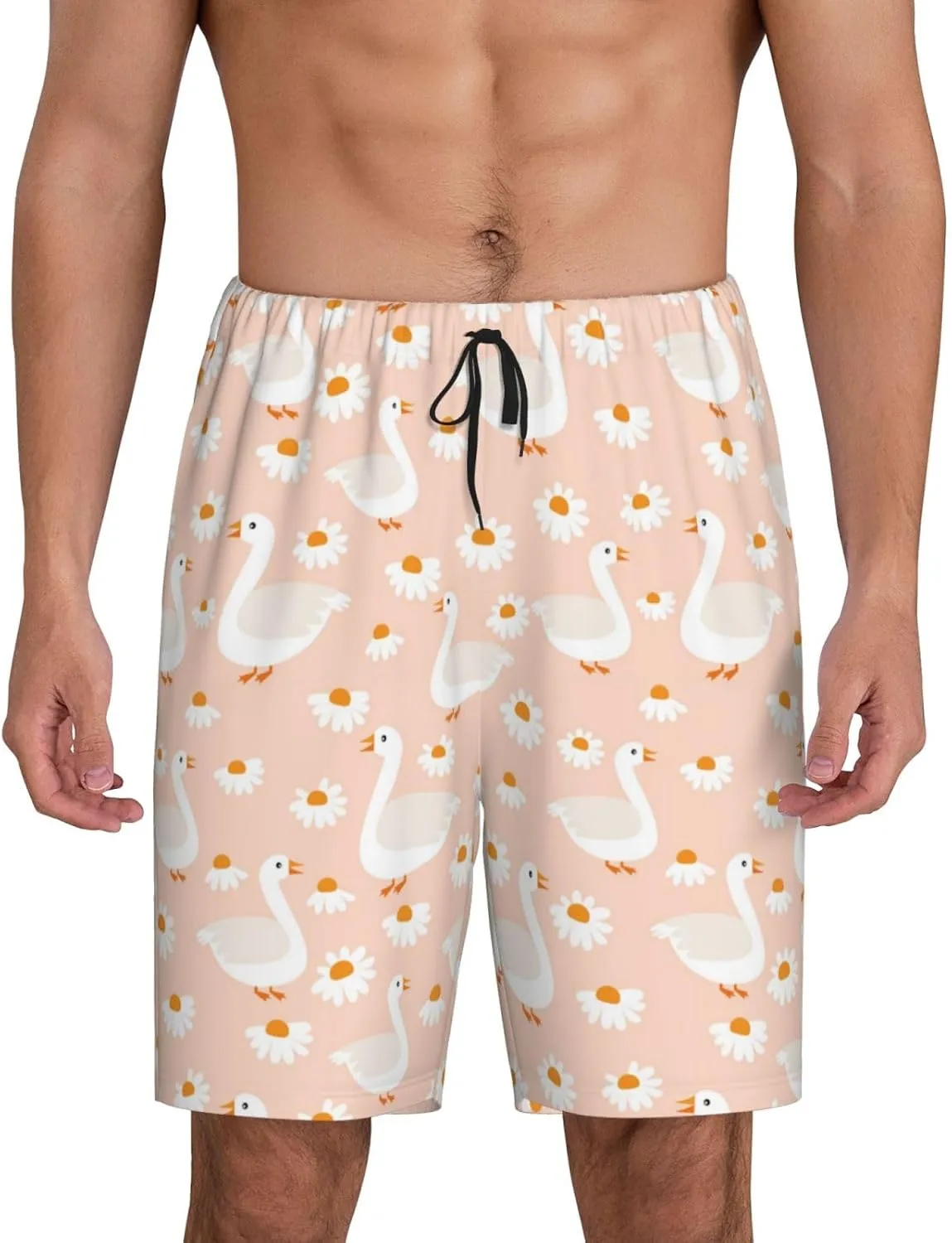 Vosery Mens Pajama Pants - Geese And Flower Comfy Sleep Shorts Mens Pajama Shorts, Mens Lounge Shorts Pj Pants