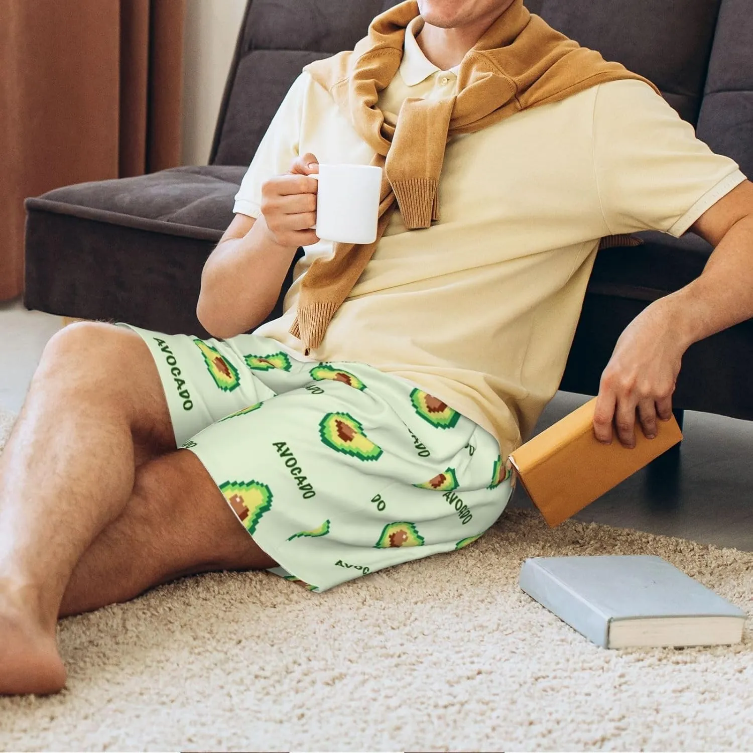 VOSERY mens pajama pants - Green Avocado Comfy Sleep Shorts Mens Pajama shorts, mens lounge shorts pj pants