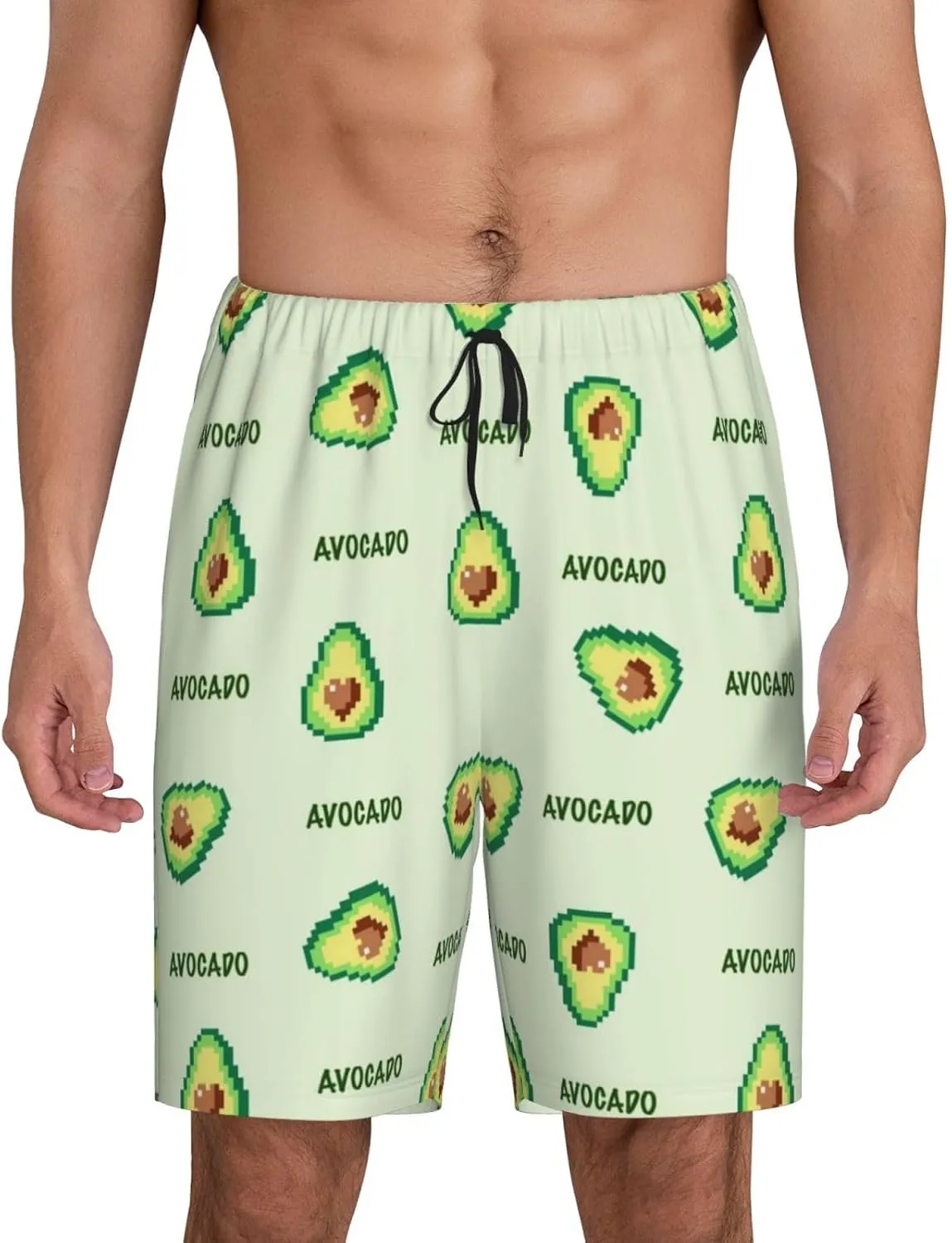 VOSERY mens pajama pants - Green Avocado Comfy Sleep Shorts Mens Pajama shorts, mens lounge shorts pj pants