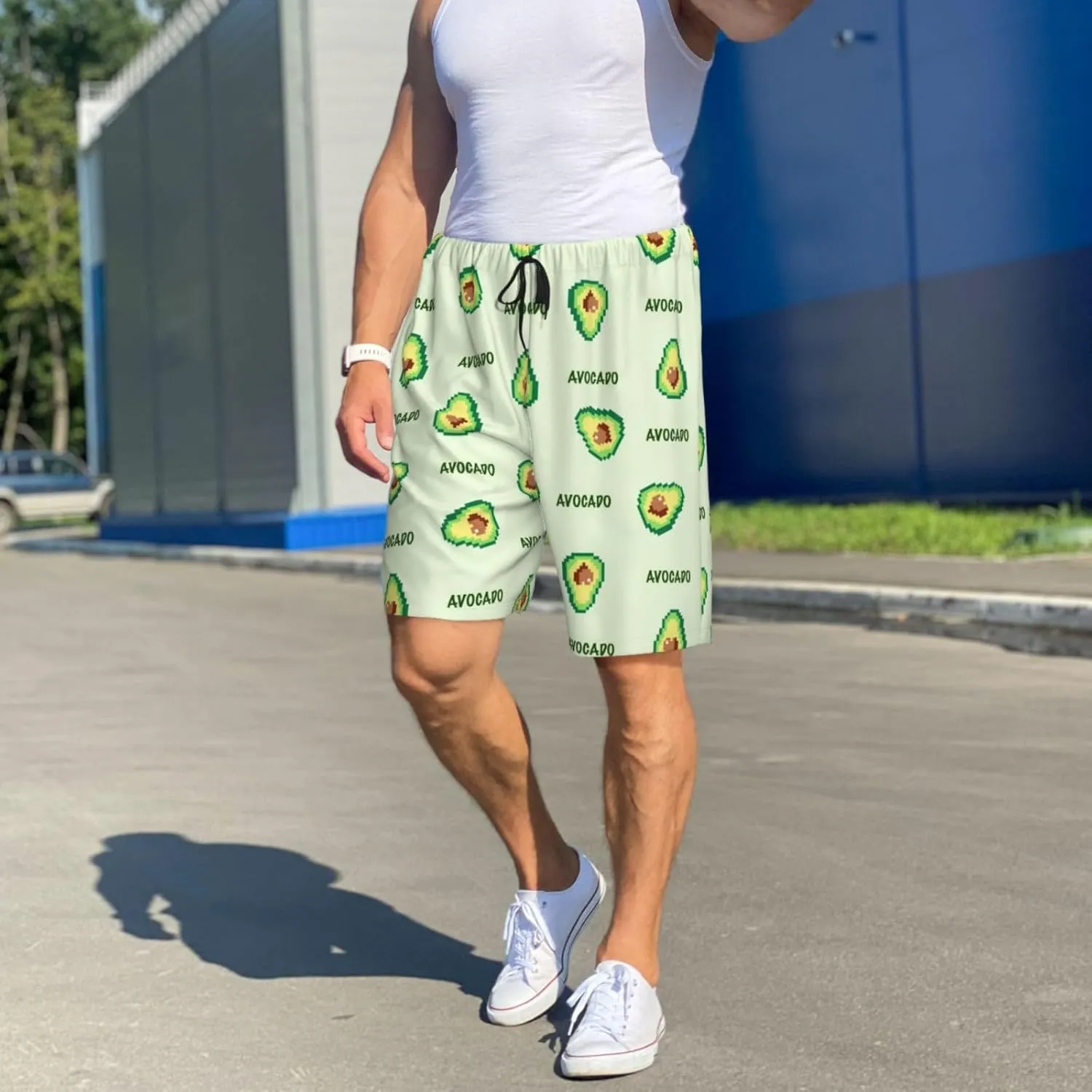 VOSERY mens pajama pants - Green Avocado Comfy Sleep Shorts Mens Pajama shorts, mens lounge shorts pj pants