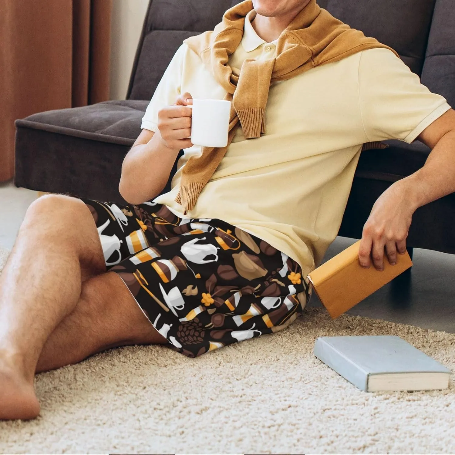 Vosery Mens Pajama Pants - Kettle Tea Cup Comfy Sleep Shorts Mens Pajama Shorts, Mens Lounge Shorts Pj Pants