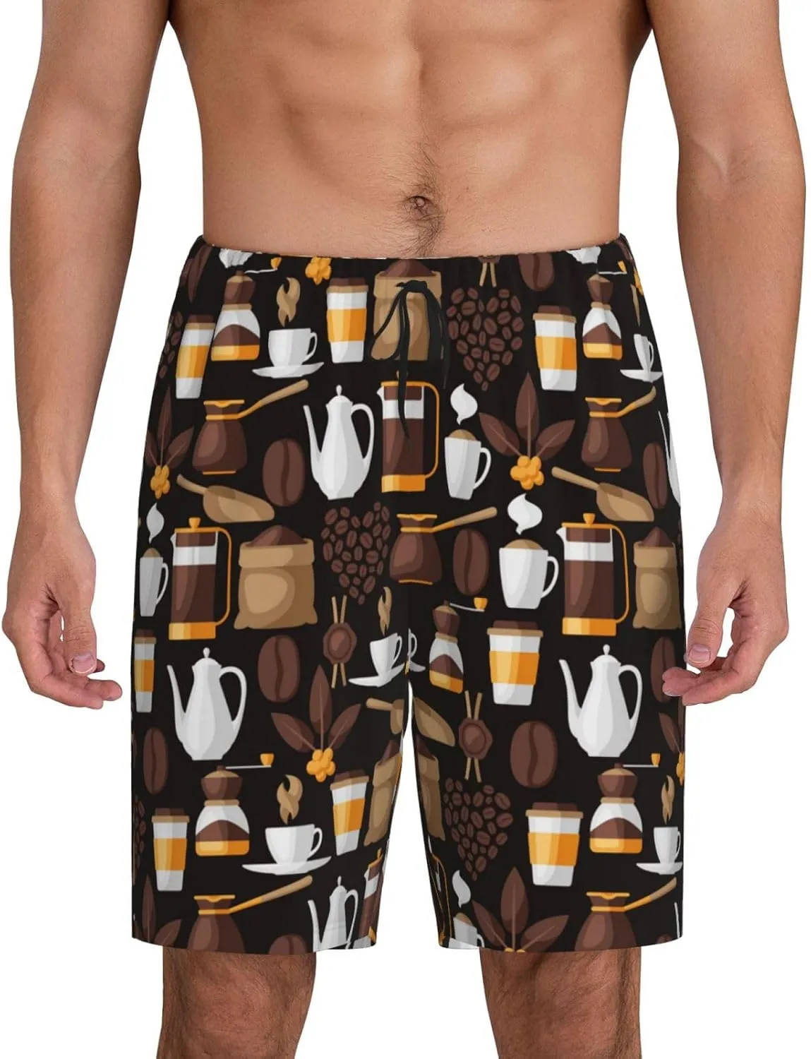 Vosery Mens Pajama Pants - Kettle Tea Cup Comfy Sleep Shorts Mens Pajama Shorts, Mens Lounge Shorts Pj Pants