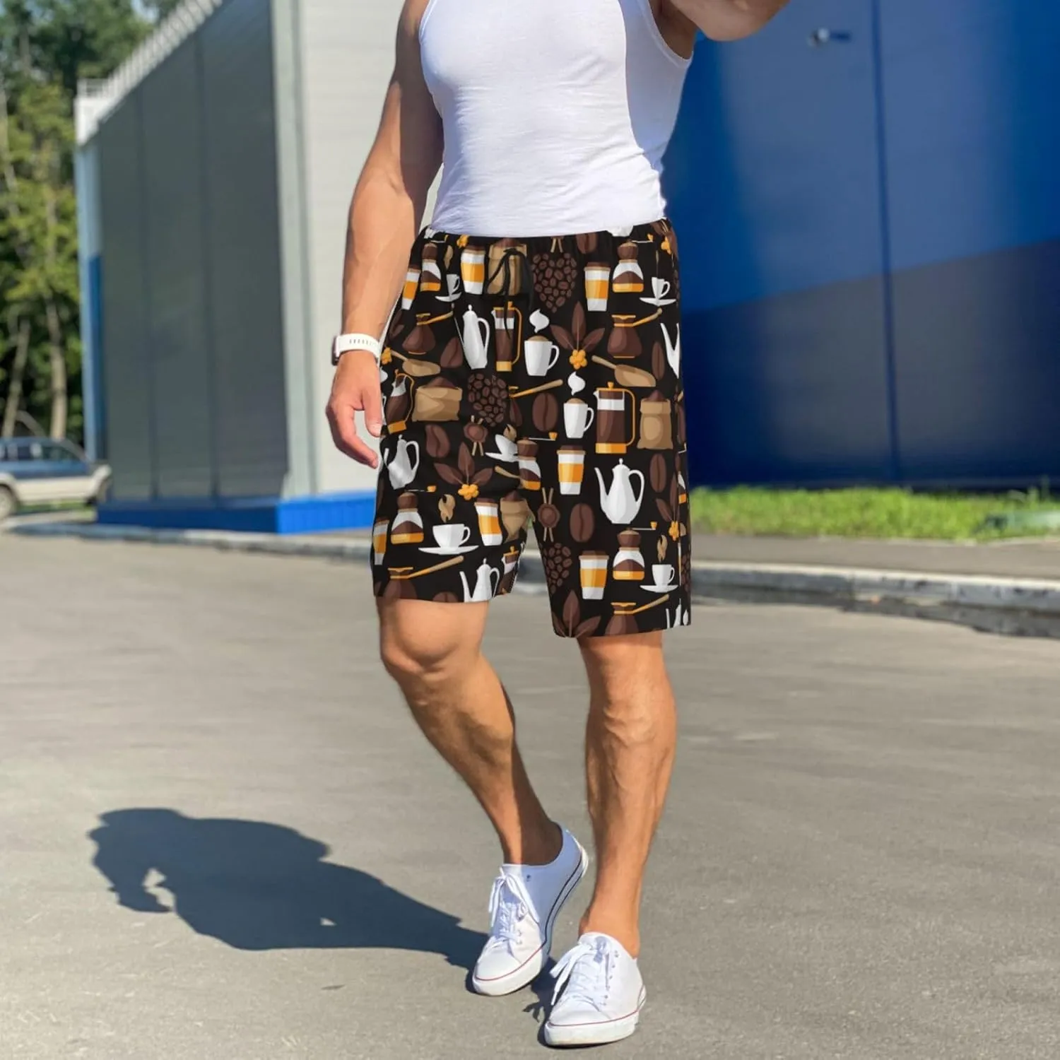 Vosery Mens Pajama Pants - Kettle Tea Cup Comfy Sleep Shorts Mens Pajama Shorts, Mens Lounge Shorts Pj Pants