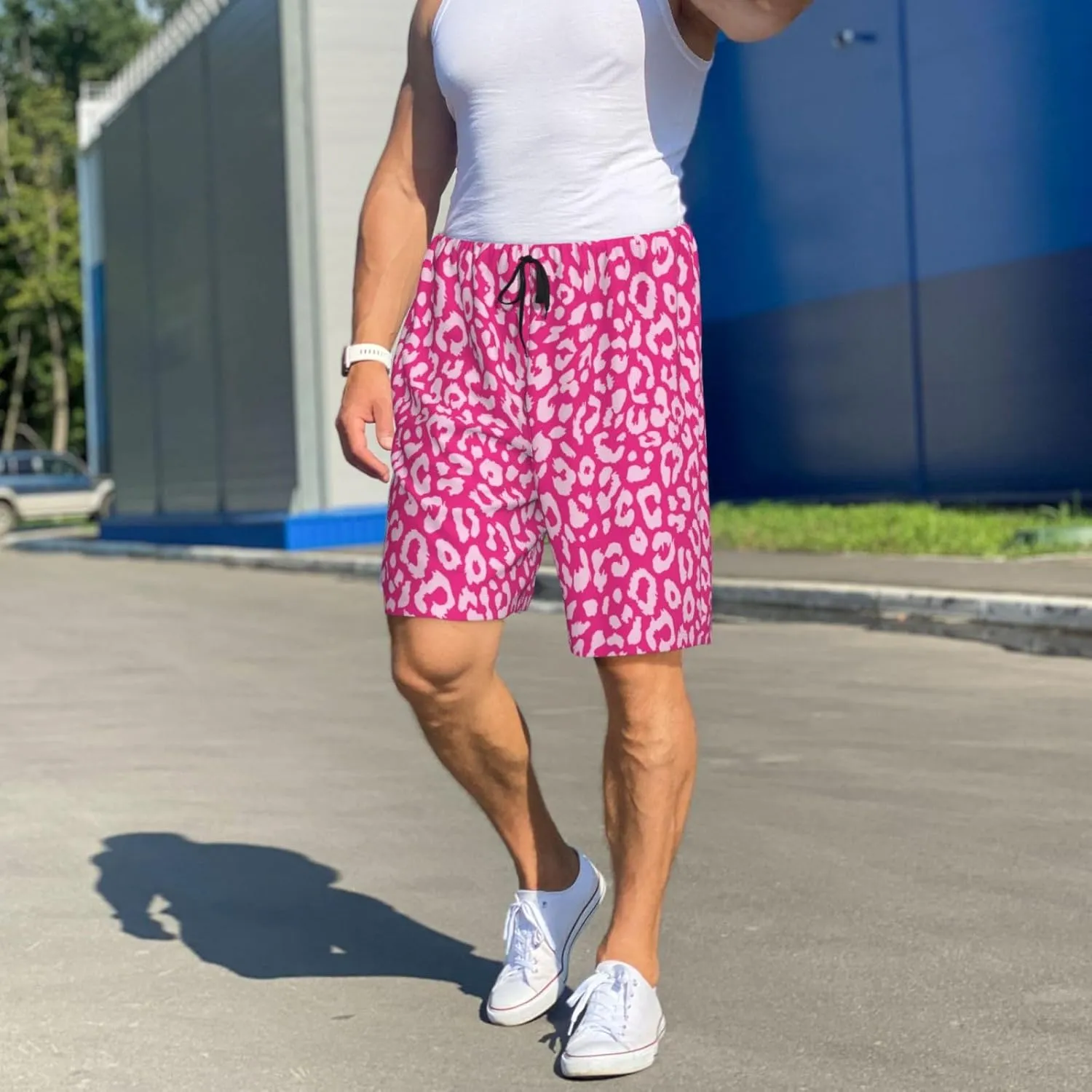 Vosery Mens Pajama Pants - Leopard Pink Comfy Sleep Shorts Mens Pajama Shorts, Mens Lounge Shorts Pj Pants